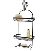 Aluminium Two Tier Shower Caddy with Hooks- Black image