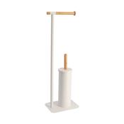 Metal and Bamboo Toilet Brush and Toilet Paper Dispenser - Various Colours
