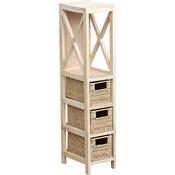 Slim MDF Natural Furniture - 1 Shelf And 3 Weaved Paper Baskets - Natural