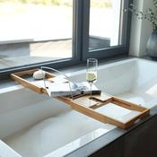 Bathtub Tray, Bamboo/Metal Chromed