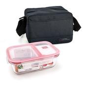 Real Lunch Bag with Glass Divided Container - Black-3.7L