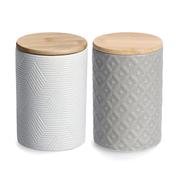 Storage Canister With Bamboo Lid, 770ml, Stoneware - Various Colours