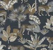 Leopard Jungle Palm Navy Linen Textured Wallpaper image