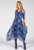 Pamela Scott  Floral Print Midi Wrap Dress in Navy | Pamela Scott, Navy / 8