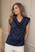 Cowl Neck Satin Blouse, Navy / S