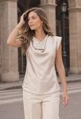 Cowl Neck Satin Blouse, Beige / M image