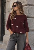 Merlot Love Heart Knit Jumper, Burgundy Cream / F/S