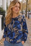 Floral Sweatshirt With Drawstring, Blue/Beige / 38