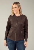 Floral Design Faux Suede Jacket, Chocolate / 18 image