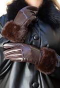 Faux Fur Trim Gloves, Brown / F/S