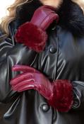 Faux Fur Trim Gloves, Wine / F/S