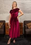 Betty Asymmetric Velvet Midi Dress, Burgundy / 14