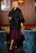 Faux Fur Trim Over Coat, Black / XL