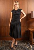 Ruched Asymmetric Midi Dress, Black / S