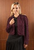 Fringe Sequins Cropped Jacket, Burgundy / S
