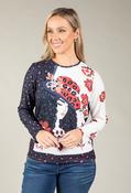 Angelina Fine Knit Top, Red/Blue / 16