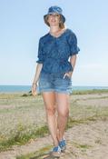 Lantern Sleeve V-Neck Printed Top, Indigo / L image
