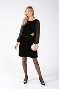 Diamante Brooch Velvet Dress, Black / 12 image