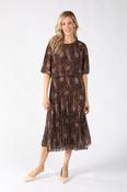 Abstract Plisse Pleated Pop Over Dress, Brown / F/S image