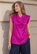 Cowl Neck Satin Blouse, Magenta / L