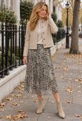 Leopard Print Pleated Long Skirt, Beige/Grey / 36 image