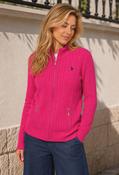 Cable Knit Zip-Up Cardigan, Magenta / 12