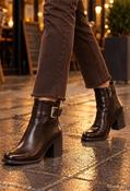 High Buckle Ankle Boot, Brown / 38
