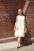 Plisse Pleated Floral Short Dress, Yellow Mix / F/S image