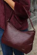 Faux Leather Shoulder Bag with Buckle, Wine / F/S