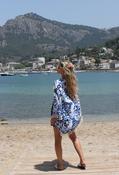 Open Front Boho Kaftan, White/Blue / XL/2XL image