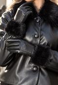 Faux Fur Trim Gloves, Black / F/S
