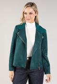 Suedette Sherpa Collar Biker Jacket, Dark Green / 18 image