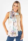 Satin Feel Floral Print Scarf, F/S / Khaki image