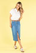 Belted Denim Midi Skirt, Light Blue / 20 image