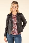 Vintage Leather Frill Detail Jacket, Black / 10 image