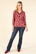 Leaf Print V-Neck Blouse, Berry / 12 image