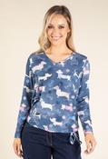Dachshund Print Knit Top, Navy/Pink / 10 image