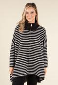 Striped Longline Knit Cardigan, Black/White / S/M image