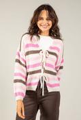 Striped Tie Front Knit Cardigan, Pink Mix / F/S image