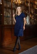 Lurex Stripe Tiered Plisse Dress, Navy / 18 image