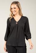 Textured V-Neck Blouse, Black Mix / 10 image