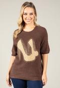 Soft Touch Diamante Knit Jumper, Brown / F/S