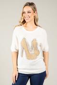 Soft Touch Diamante Knit Jumper, Cream / F/S