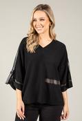 Faux Leather Trim Jumper, Black / M/L