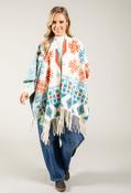Fair Isle Soft Touch Cape, Turq/Orange / F/S image