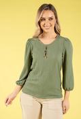 Gold Button Textured Touch Top, Sage / 10