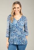 Plisse Pleated Mosaic Print Blouse, Blue / 10 image