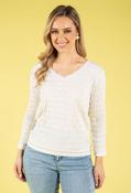 Bubble Waffle Textured V-Neck Top, Off White / 16 image