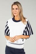 Striped Fine Knit Top, Navy White / XL/2XL image