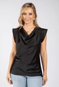 Cowl Neck Satin Blouse, Black / 2XL